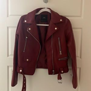 Zara Red Leather Jacket Size 0/XS